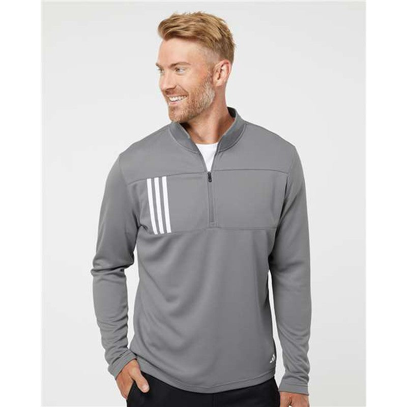 NEW Adidas 3-Stripes Double Knit Quarter-Zip Pullover - Grey Three/White