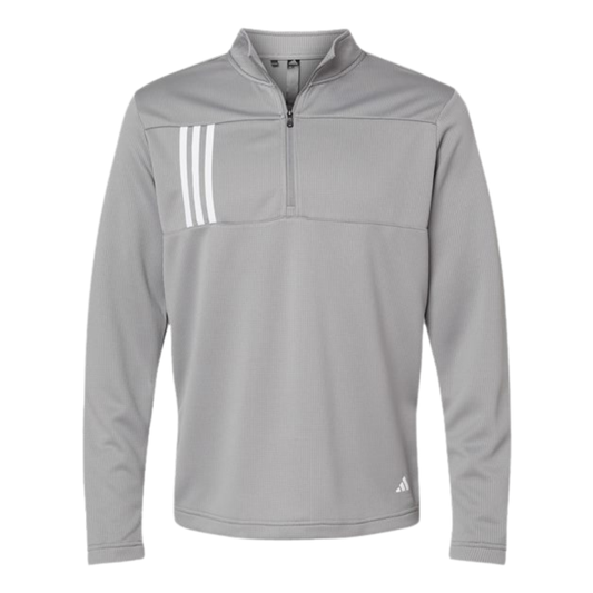 NEW Adidas 3-Stripes Double Knit Quarter-Zip Pullover - Grey Three/White