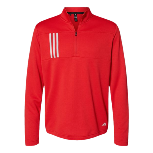 NEW Adidas 3-Stripes Double Knit Quarter-Zip Pullover - Team Collegiate Red/Grey Two