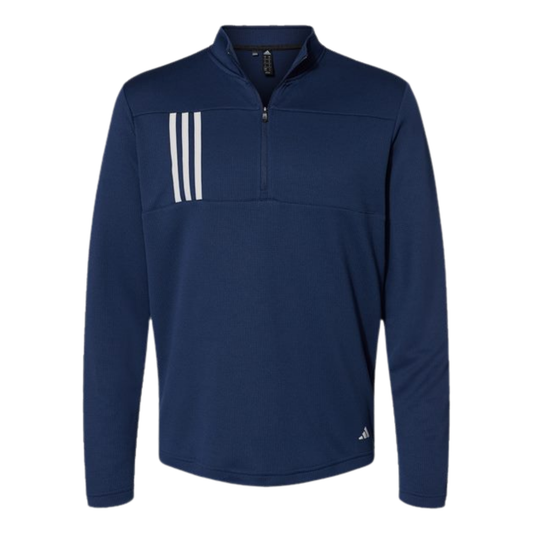 NEW Adidas 3-Stripes Double Knit Quarter-Zip Pullover - Team Navy Blue/Grey Two