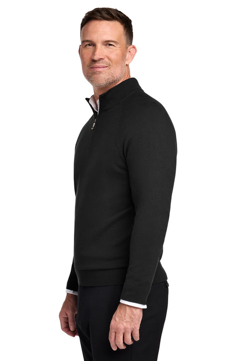 Brooks Brothers® Cotton Stretch 1/4-Zip Sweater - Deep Black