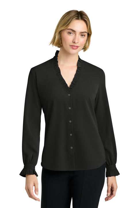 NEW Brooks Brothers® Women’s Long Sleeve Ruffle Collar Blouse - Deep Black