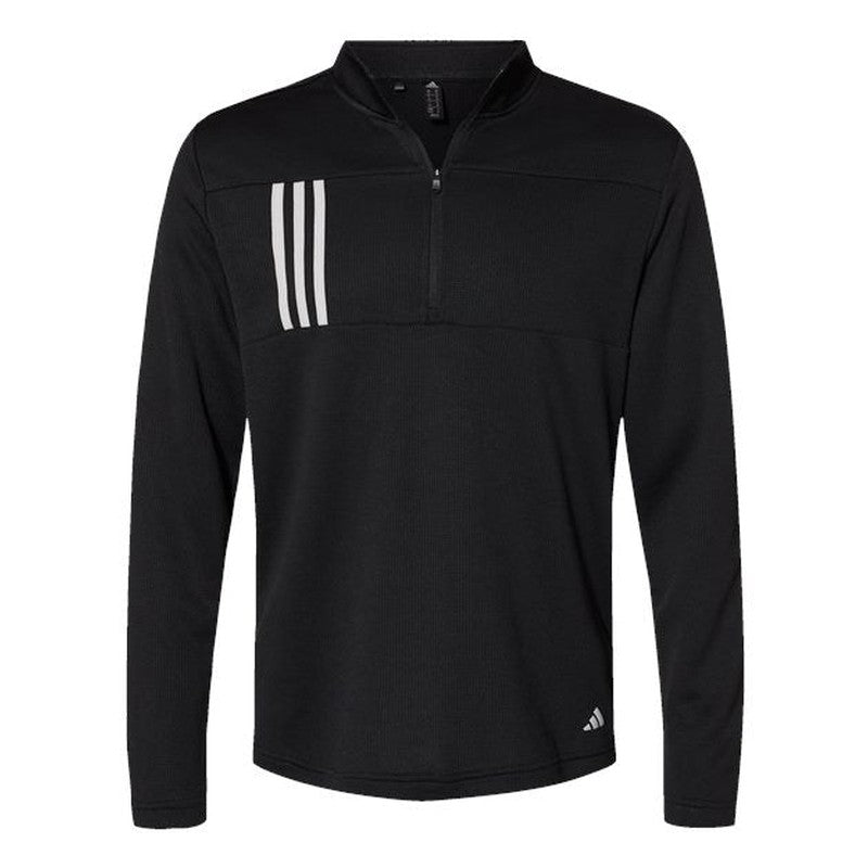 NEW Adidas 3-Stripes Double Knit Quarter-Zip Pullover - Black/Grey Two