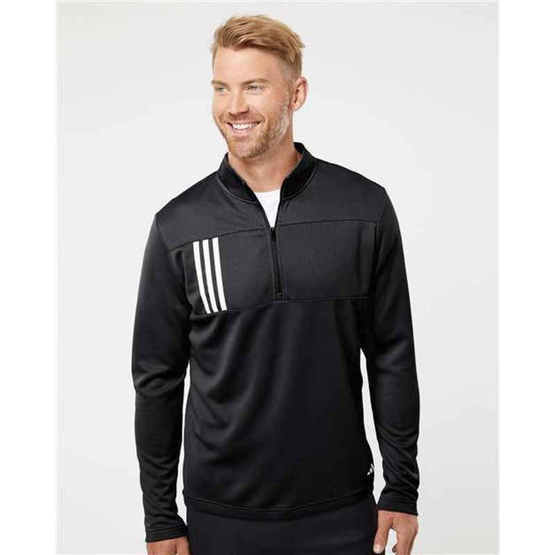 NEW Adidas 3-Stripes Double Knit Quarter-Zip Pullover - Black/Grey Two