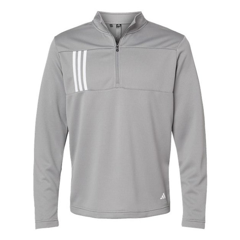 NEW Adidas 3-Stripes Double Knit Quarter-Zip Pullover - Grey Three/White