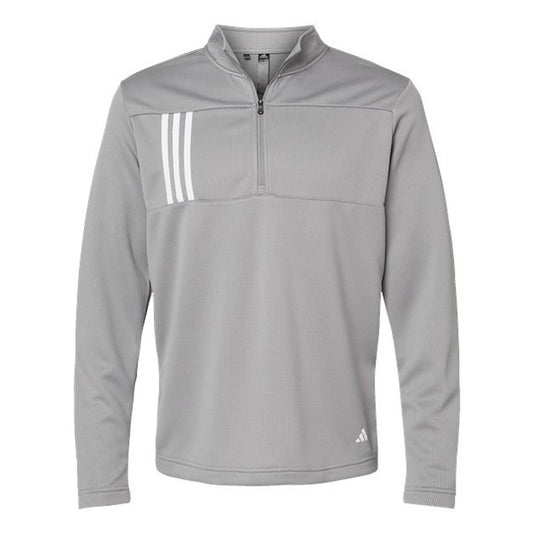 NEW Adidas 3-Stripes Double Knit Quarter-Zip Pullover - Grey Three/White