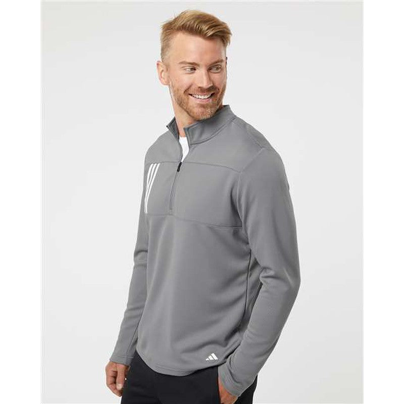 NEW Adidas 3-Stripes Double Knit Quarter-Zip Pullover - Grey Three/White