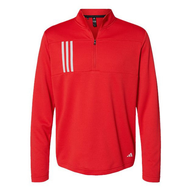 NEW Adidas 3-Stripes Double Knit Quarter-Zip Pullover - Team Collegiate Red/Grey Two