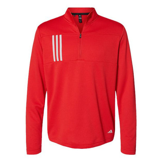 NEW Adidas 3-Stripes Double Knit Quarter-Zip Pullover - Team Collegiate Red/Grey Two