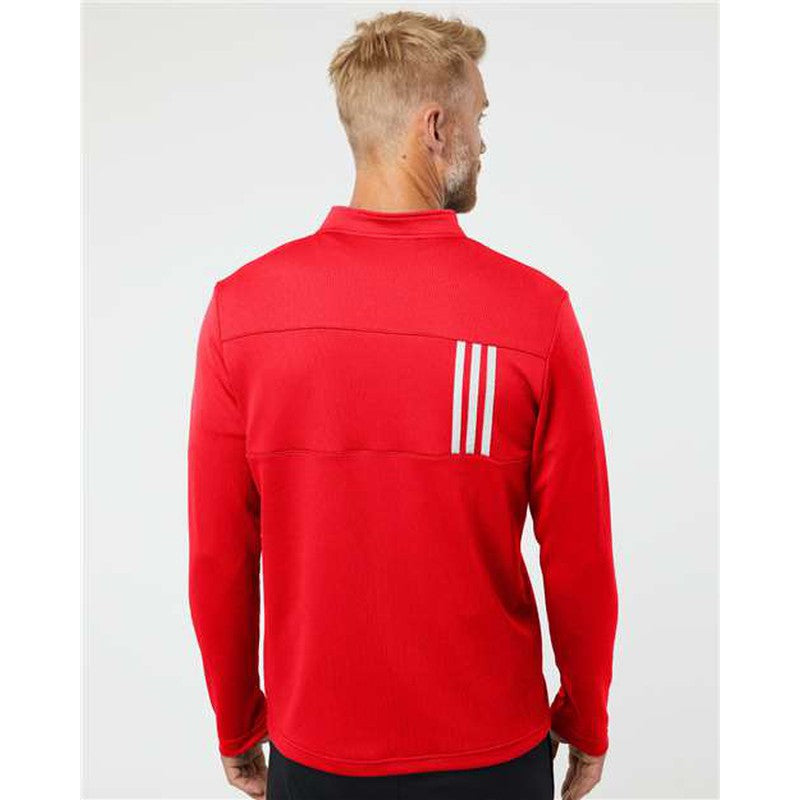 NEW Adidas 3-Stripes Double Knit Quarter-Zip Pullover - Team Collegiate Red/Grey Two