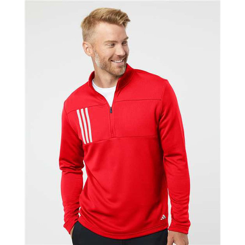 NEW Adidas 3-Stripes Double Knit Quarter-Zip Pullover - Team Collegiate Red/Grey Two