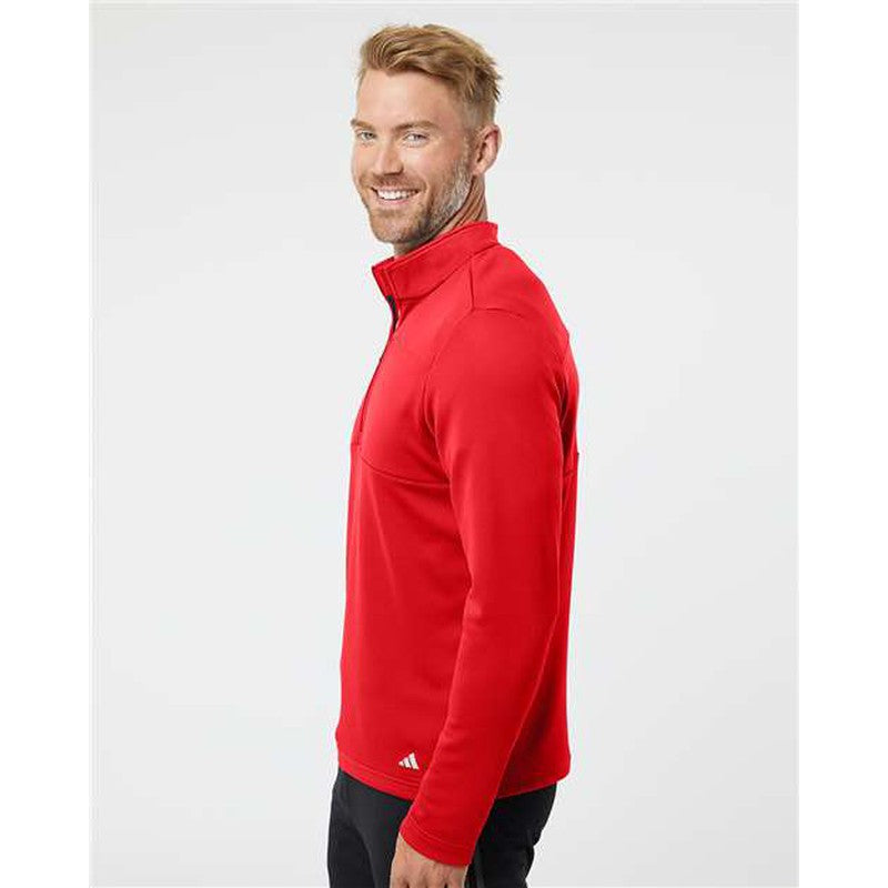 NEW Adidas 3-Stripes Double Knit Quarter-Zip Pullover - Team Collegiate Red/Grey Two