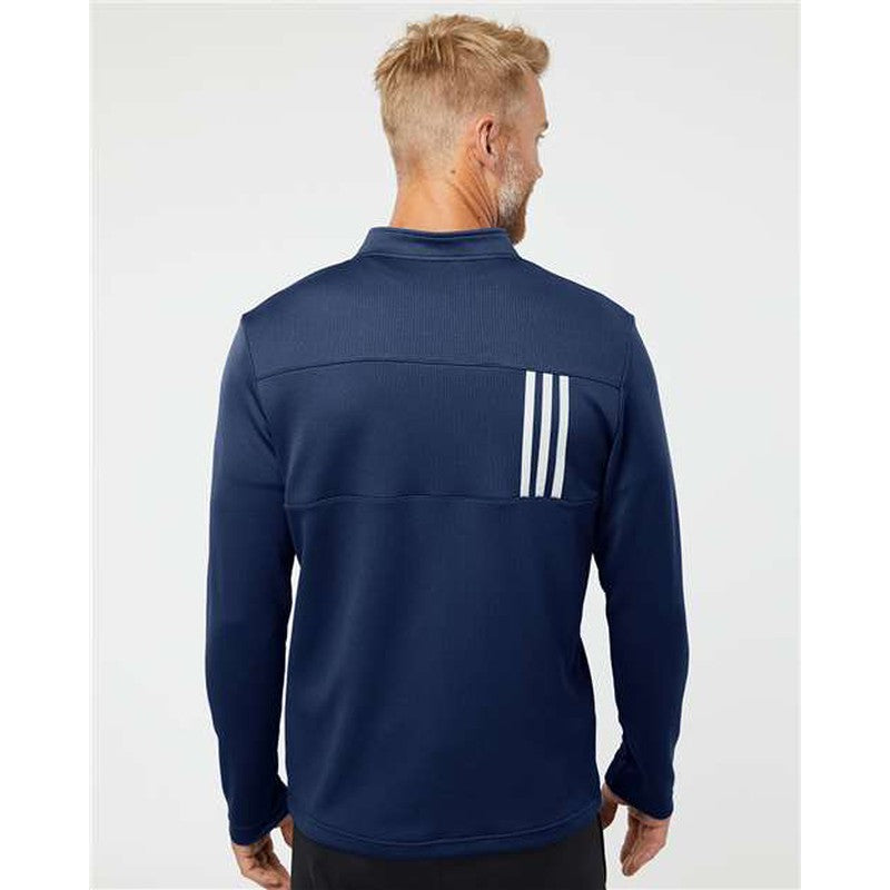 NEW Adidas 3-Stripes Double Knit Quarter-Zip Pullover - Team Navy Blue/Grey Two