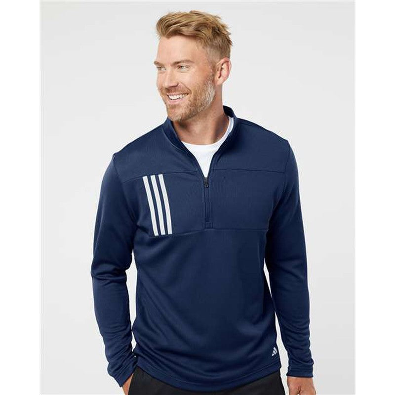 NEW Adidas 3-Stripes Double Knit Quarter-Zip Pullover - Team Navy Blue/Grey Two