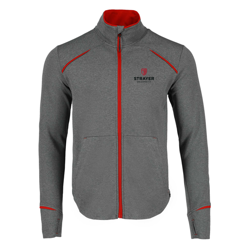 Men's TAMARACK Full Zip Performance Jacket with Thumb Holes - Team Red/Heather Charcoa