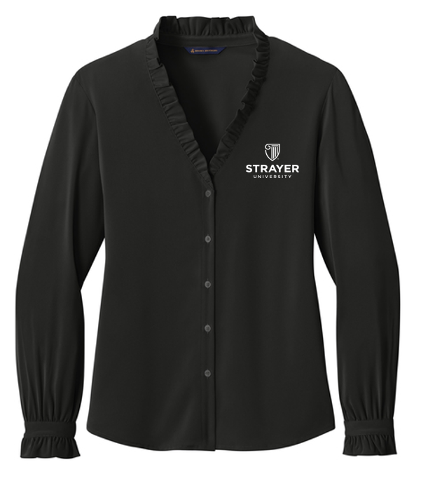 NEW Brooks Brothers® Women’s Long Sleeve Ruffle Collar Blouse - Deep Black