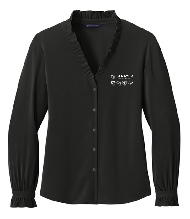 NEW Brooks Brothers® Women’s Long Sleeve Ruffle Collar Blouse - Deep Black
