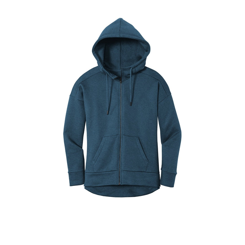 District® Women’s Perfect Weight® Fleece Drop Shoulder Full-Zip Hoodie - Heathered Poseidon Blue